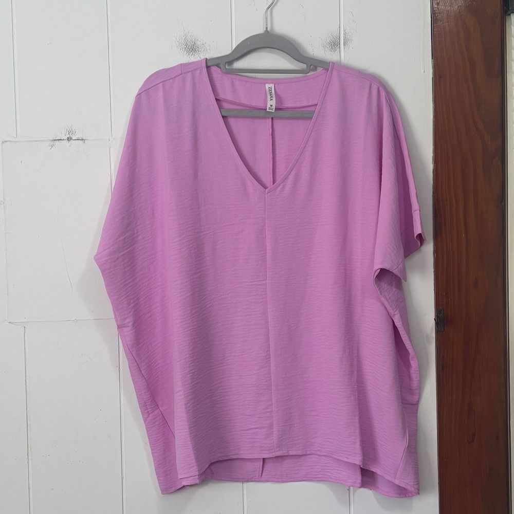 Zenana Womens Orchid Pink V-Neck Dolman Sleeve Oversized Blouse Medium